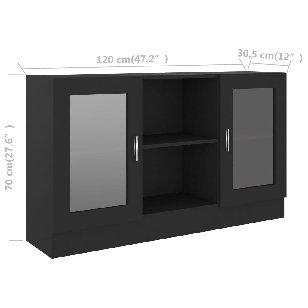 vidaXL خزانة فيترين أسود 120×30.5×70 سم خشب صناعي