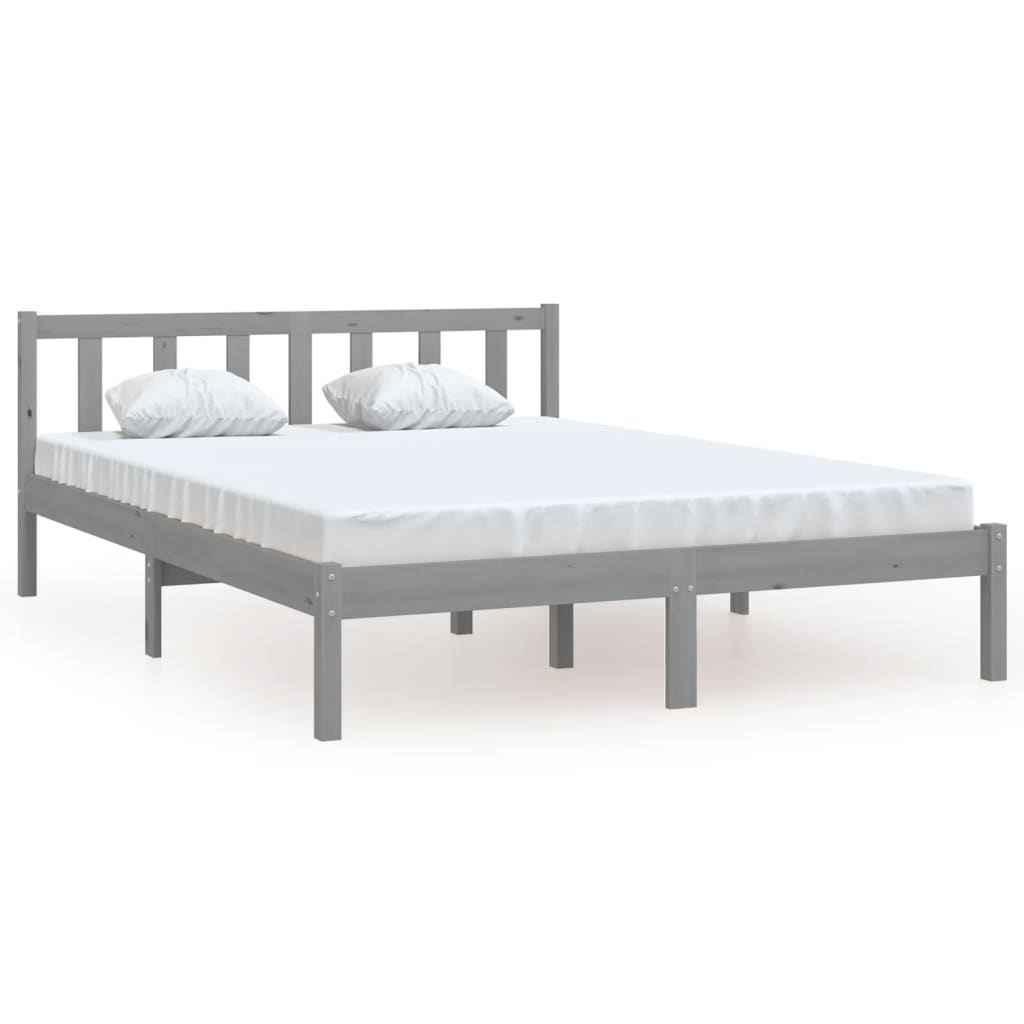 vidaXL إطار سرير خشب صنوبر صلب رمادي 140×200 سم