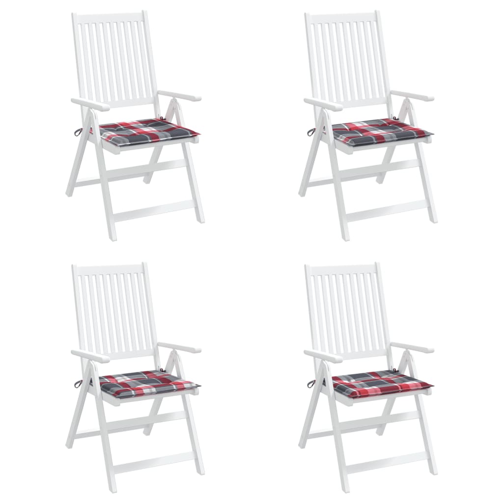 vidaXL وسائد كرسي حديقة 4 ق نمط كاروهات أحمر 40×40×3 سم قماش