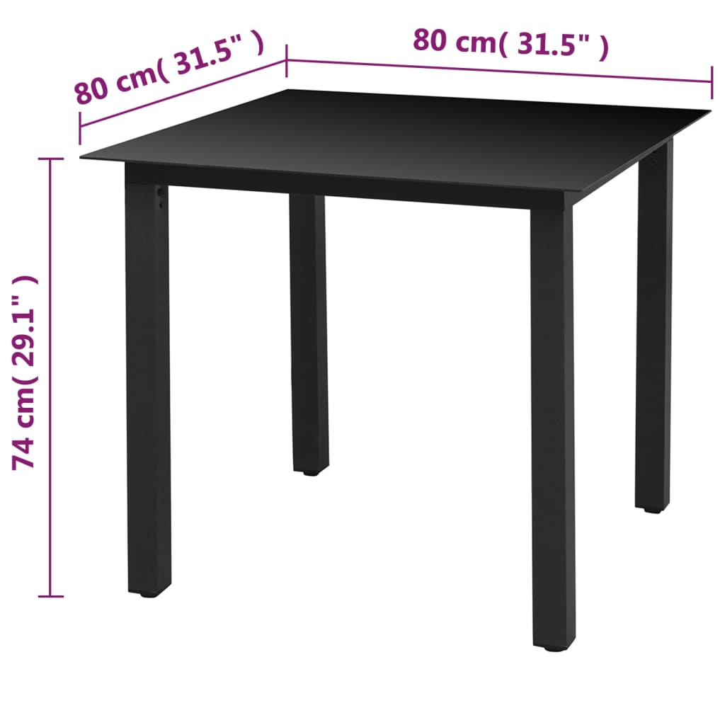 vidaXL طاولة حديقة أسود 80×80×74 سم ألومنيوم وزجاج