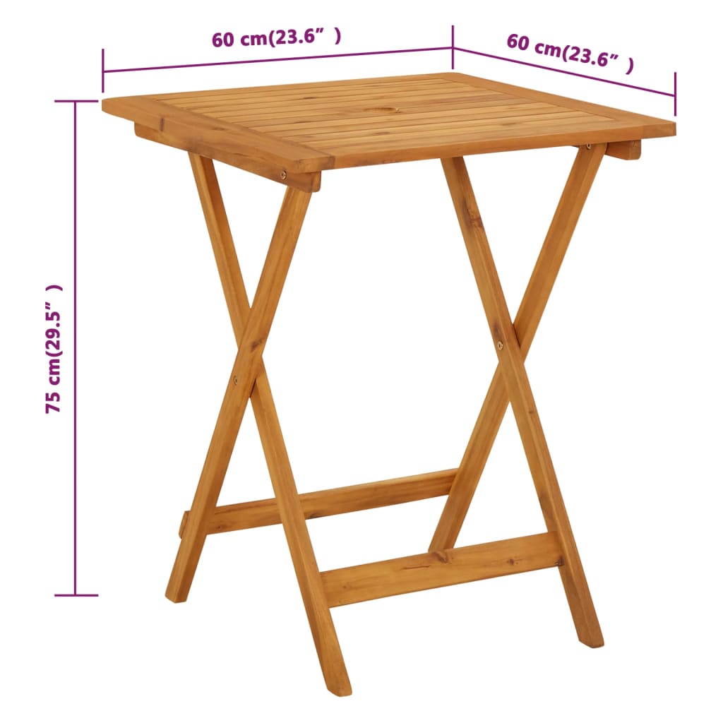 vidaXL طاولة حديقة قابلة للطي 60×60×75 سم خشب سنط صلب