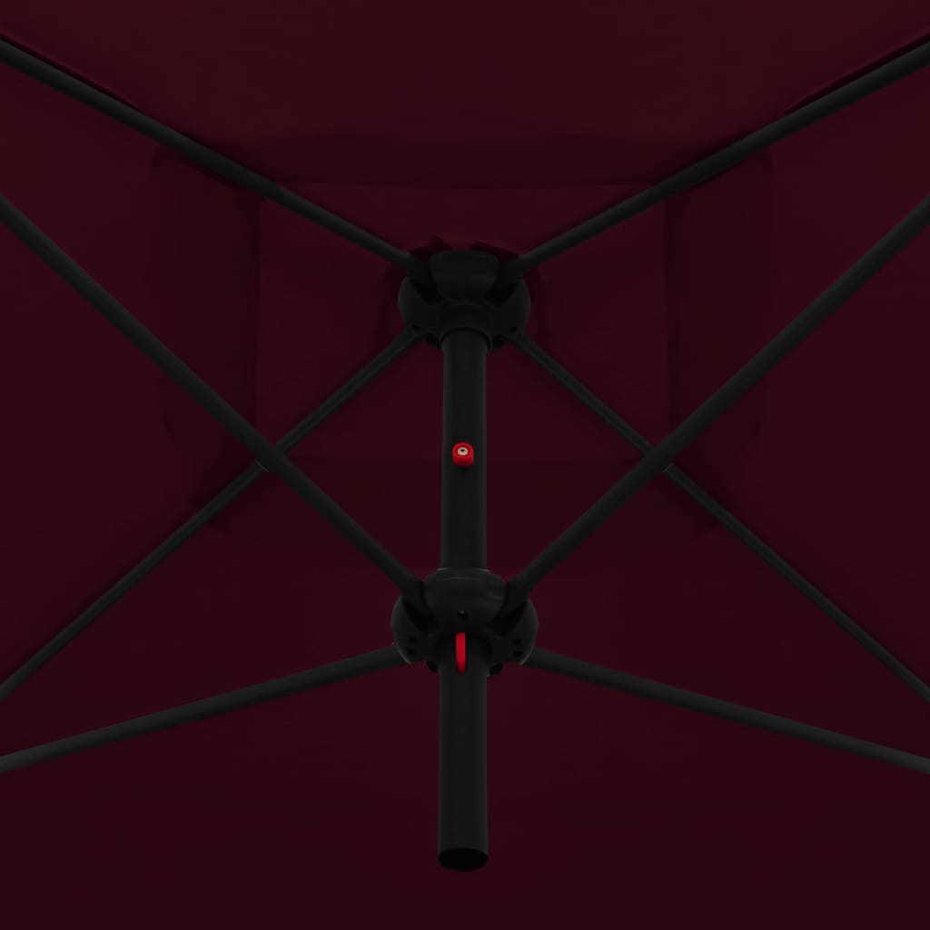 vidaXL مظلة شمسية مزدوجة مع عمود فولاذي 250×250 سم أحمر بوردو