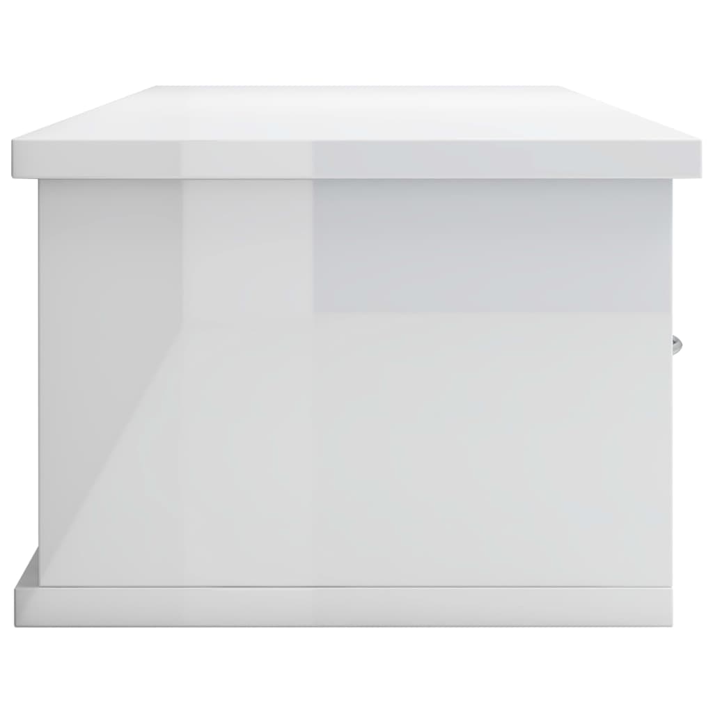 vidaXL رف مع درج جداري أبيض لامع 88×26×18.5 سم خشب مضغوط