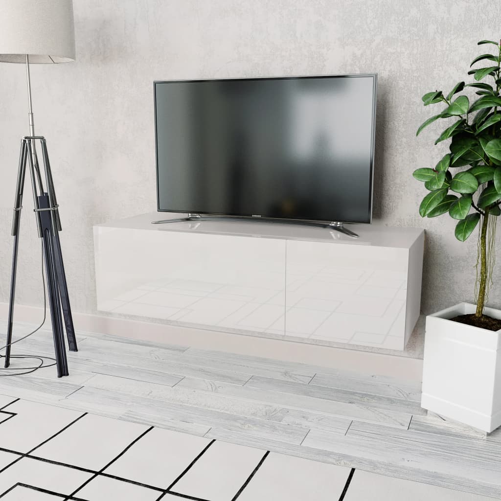 vidaXL خزانة تلفزيون خشب صناعي 120×40×34 سم أبيض لامع جدًا