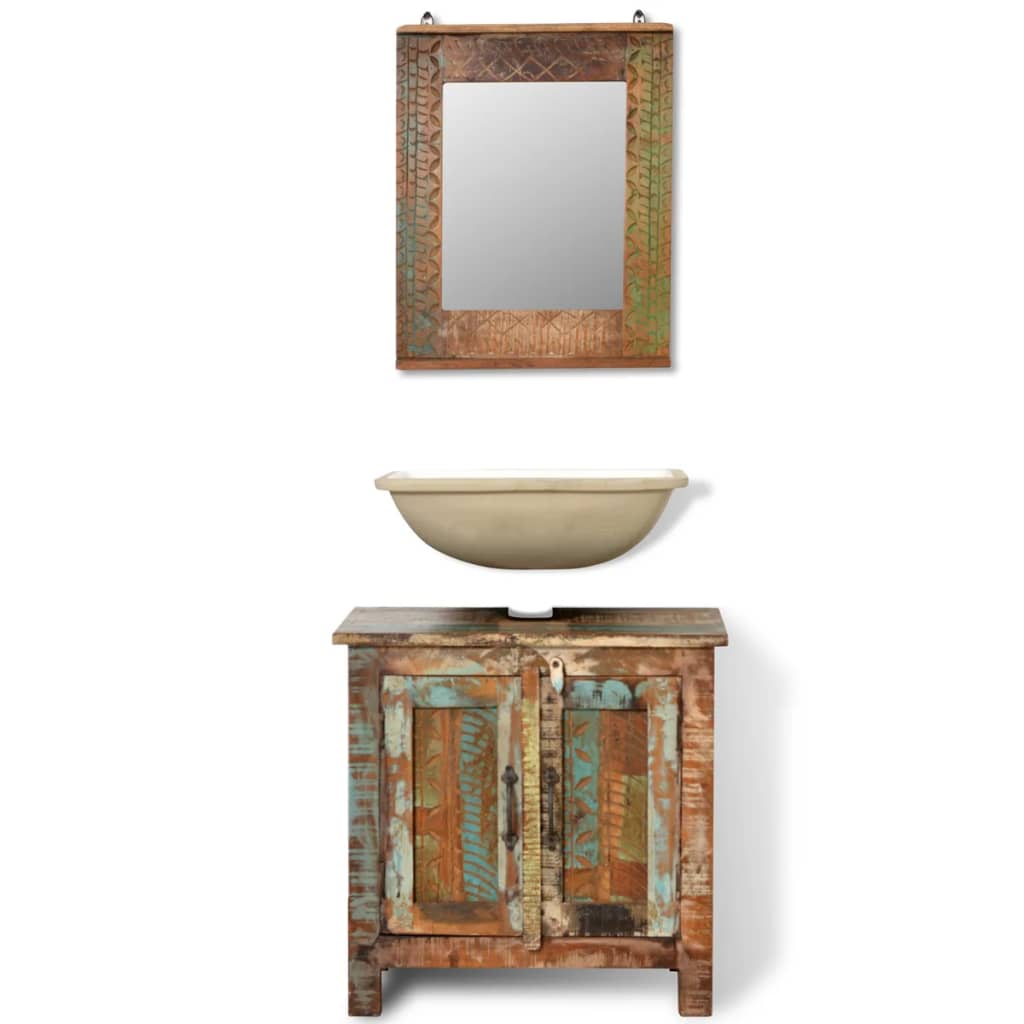 vidaXL خزانة حمام من الخشب الصلب المستصلح العتيق مع مرآة
