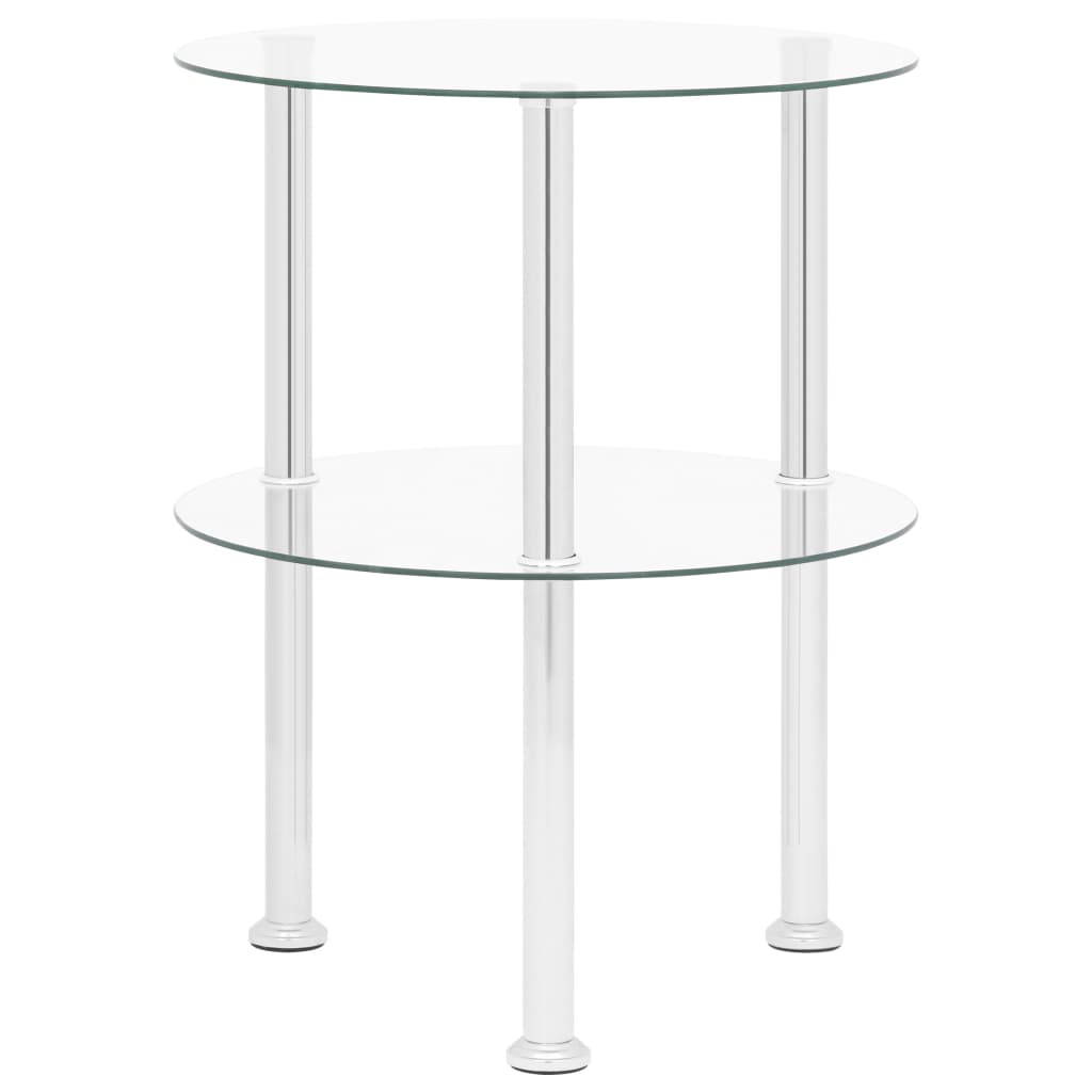 vidaXL طاولة جانبية طبقتين شفاف 38 سم زجاج مقسّى