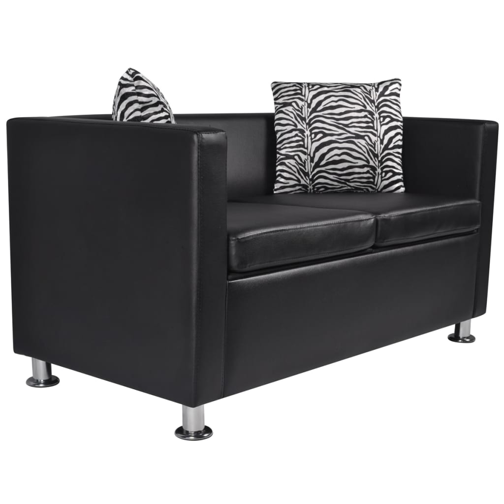 vidaXL أريكة ذات مقعدين جلد صناعي أسود