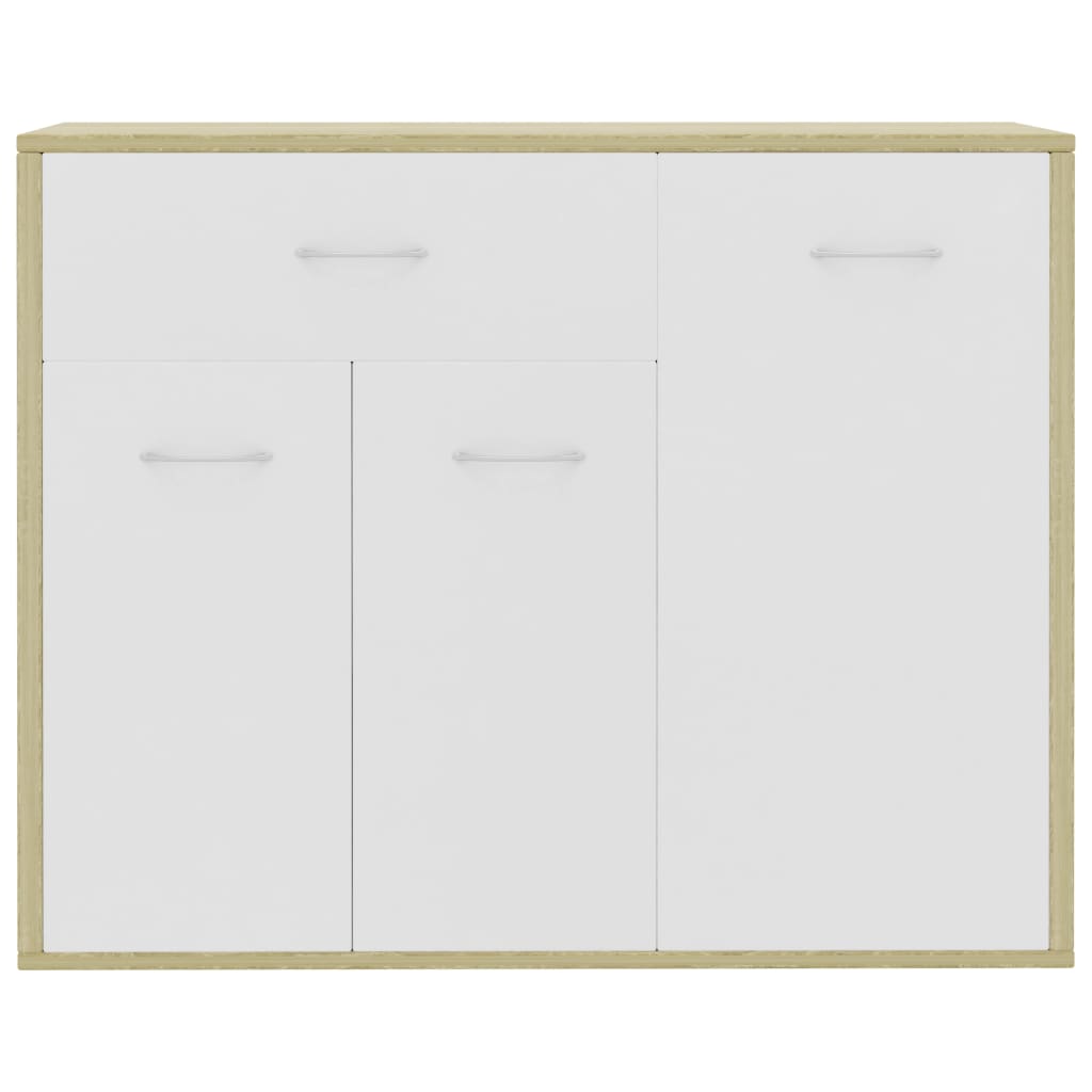 vidaXL خزانة جانبية أبيض وسونوما اوك 88×30×70 سم خشب مضغوط