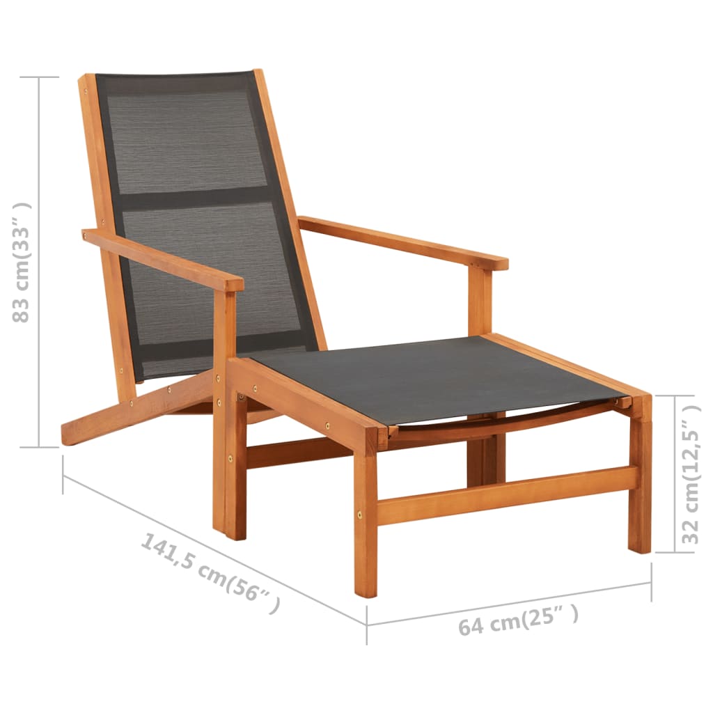vidaXL كرسي حديقة مع مسند قدمين خشب أوكالبتوس وتكستيلين