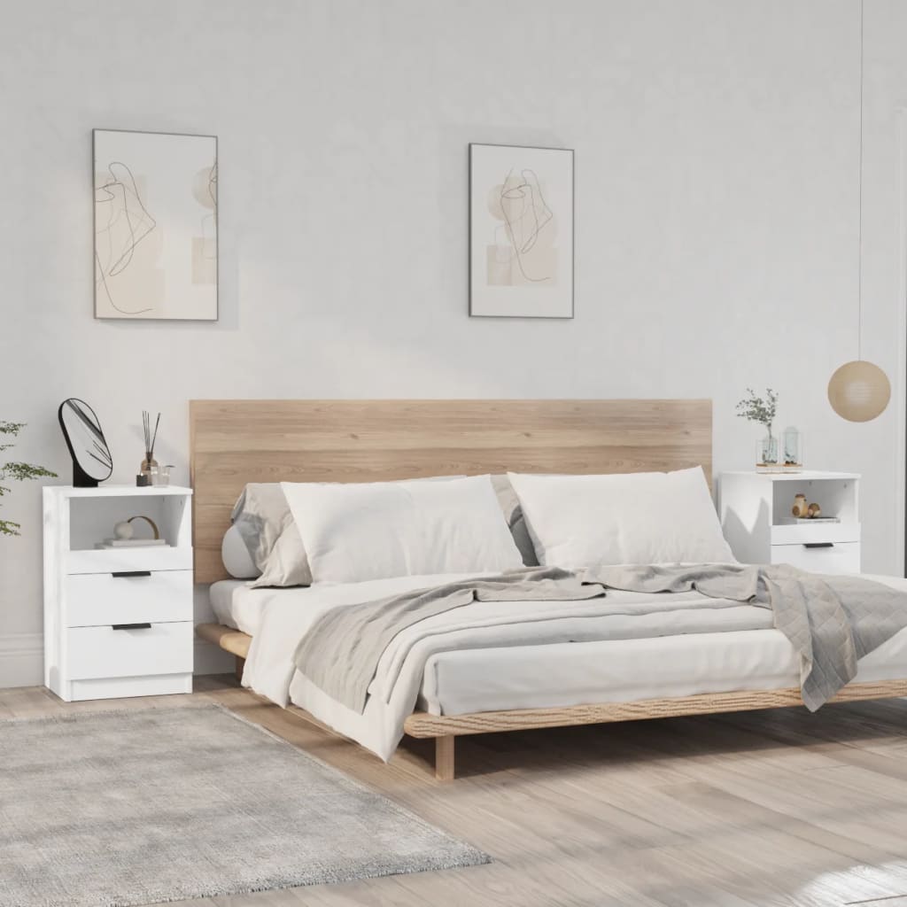 vidaXL خزانات جانب السرير 2 ق أبيض خشب صناعي