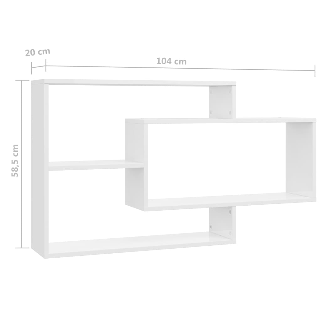 vidaXL رفوف حائط أبيض لامع 104×20×58.5 سم خشب مضغوط