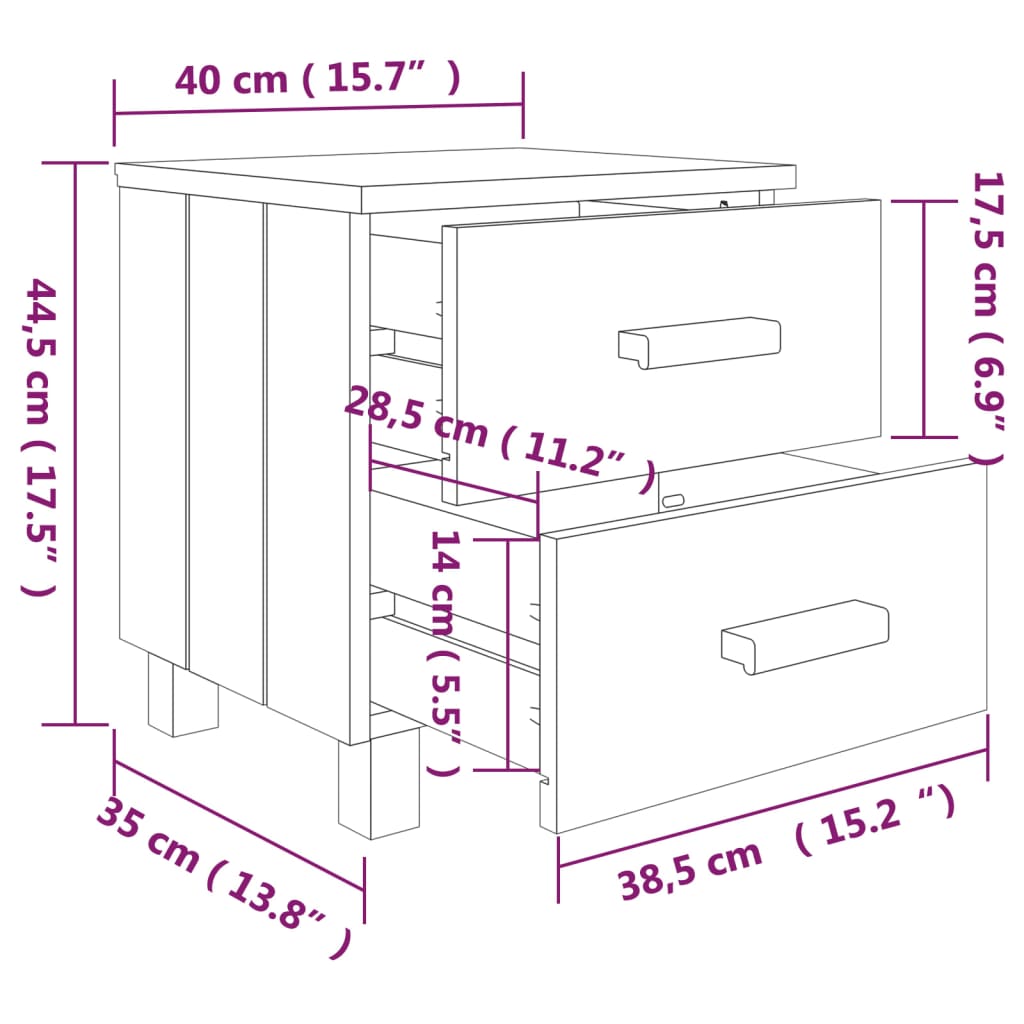 vidaXL خزانة جانب السرير رمادي فاتح 40×35×44.5 سم خشب صنوبر صلب