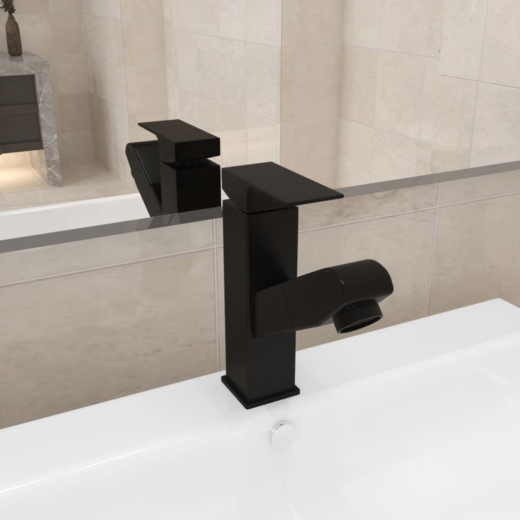 vidaXL حنفية حوض حمام مع وظيفة السحب أسود 157×172 ملم