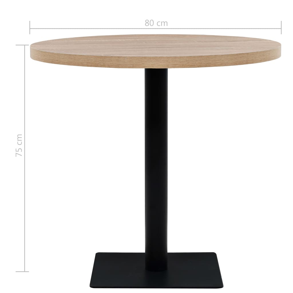 vidaXL طاولة بيسترو خشب MDF وفولاذ مستديرة 80×75 سم لون البلوط