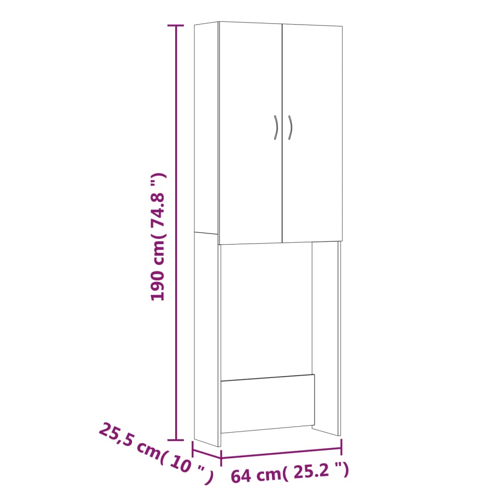 vidaXL خزانة غسالة أبيض 64×25.5×190 سم