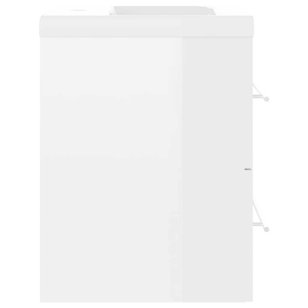vidaXL VidaXL خزانة مغسلة وحوض خشب صناعي أبيض عالي اللمعان (804689+145060)
