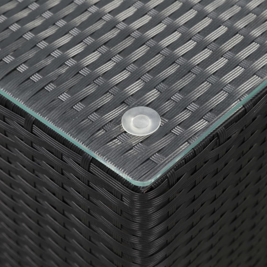 vidaXL طاولة جانبية مع سطح زجاجي أسود 35×35×52 سم بولي روطان