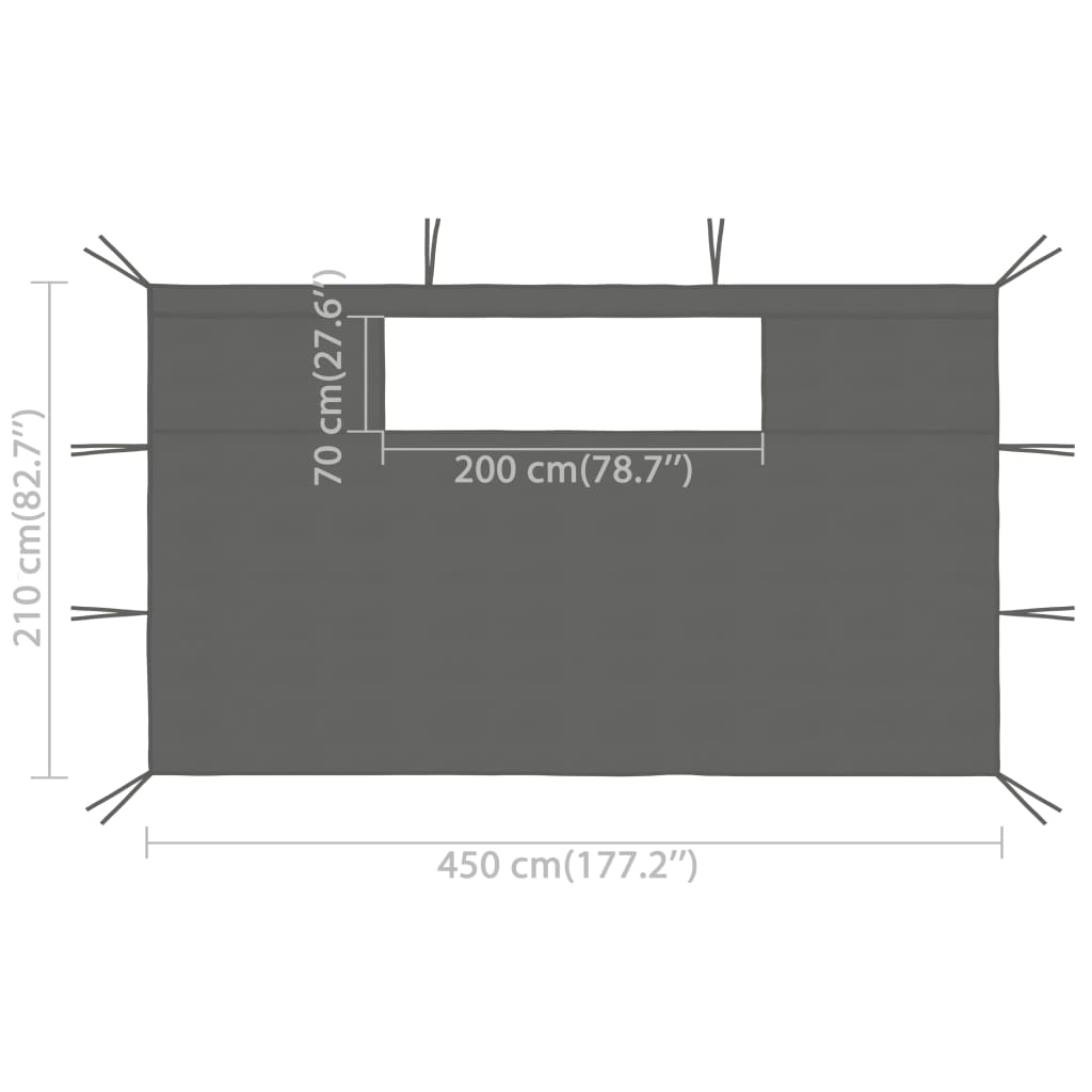 vidaXL جدران كشك حديقة جانبية مع نوافذ 2 ق 4.5×2.1 م أنتراسيت 70 جم/م²