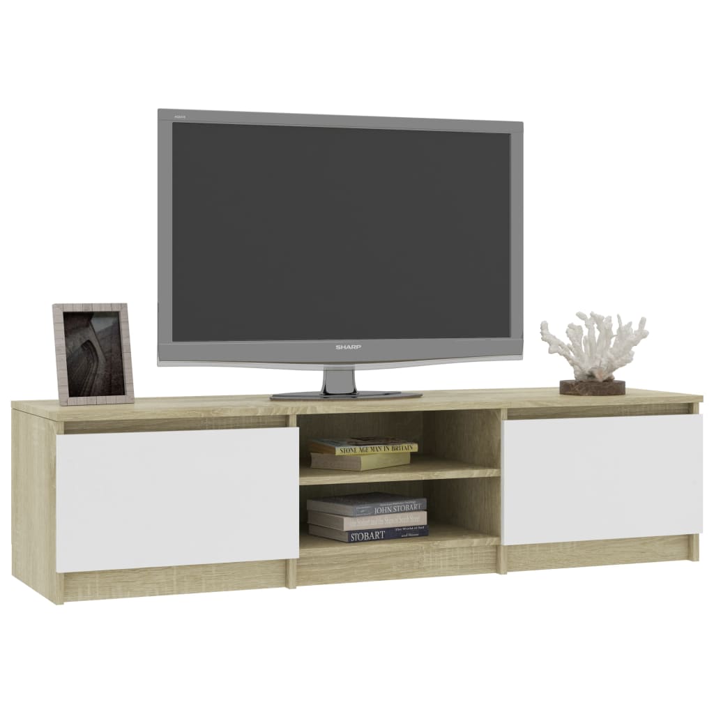 vidaXL خزانة تلفزيون أبيض وسونوما أوك 140×40×35.5 سم خشب حبيبي