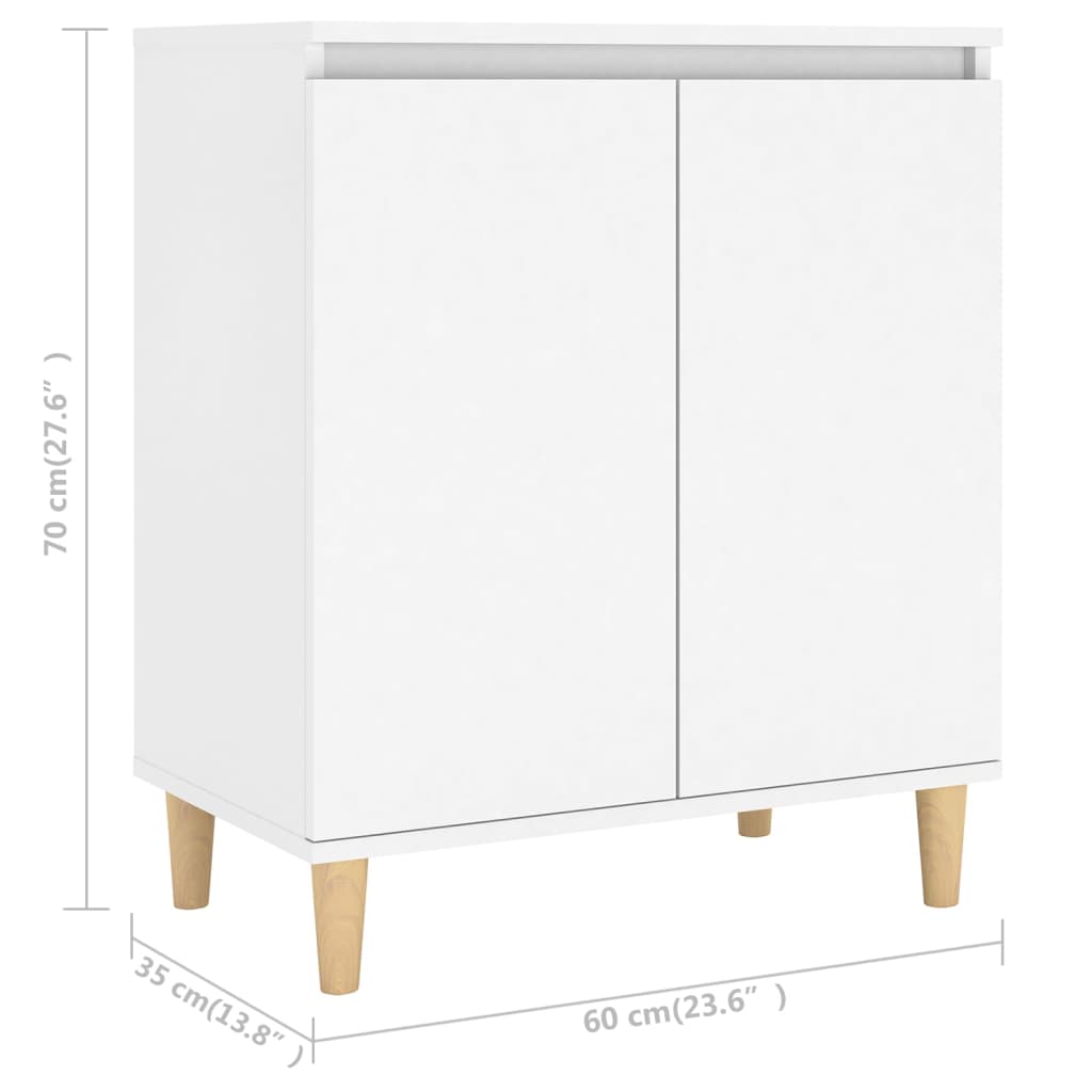 vidaXL خزانة جانبية مع أرجل خشبية صلبة أبيض 60×35×70 سم خشب حبيبي