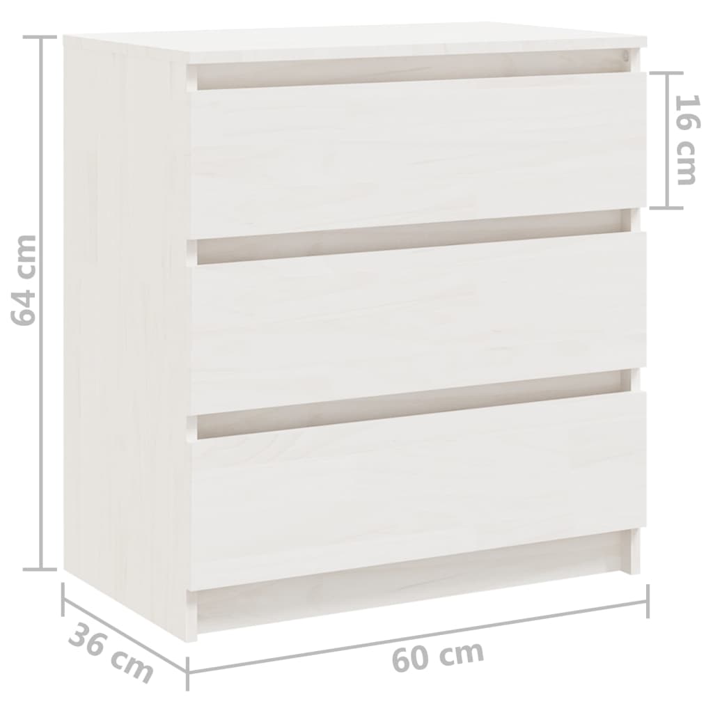 vidaXL خزانة جانب السرير لون أبيض 60×36×64 سم خشب صنوبر صلب