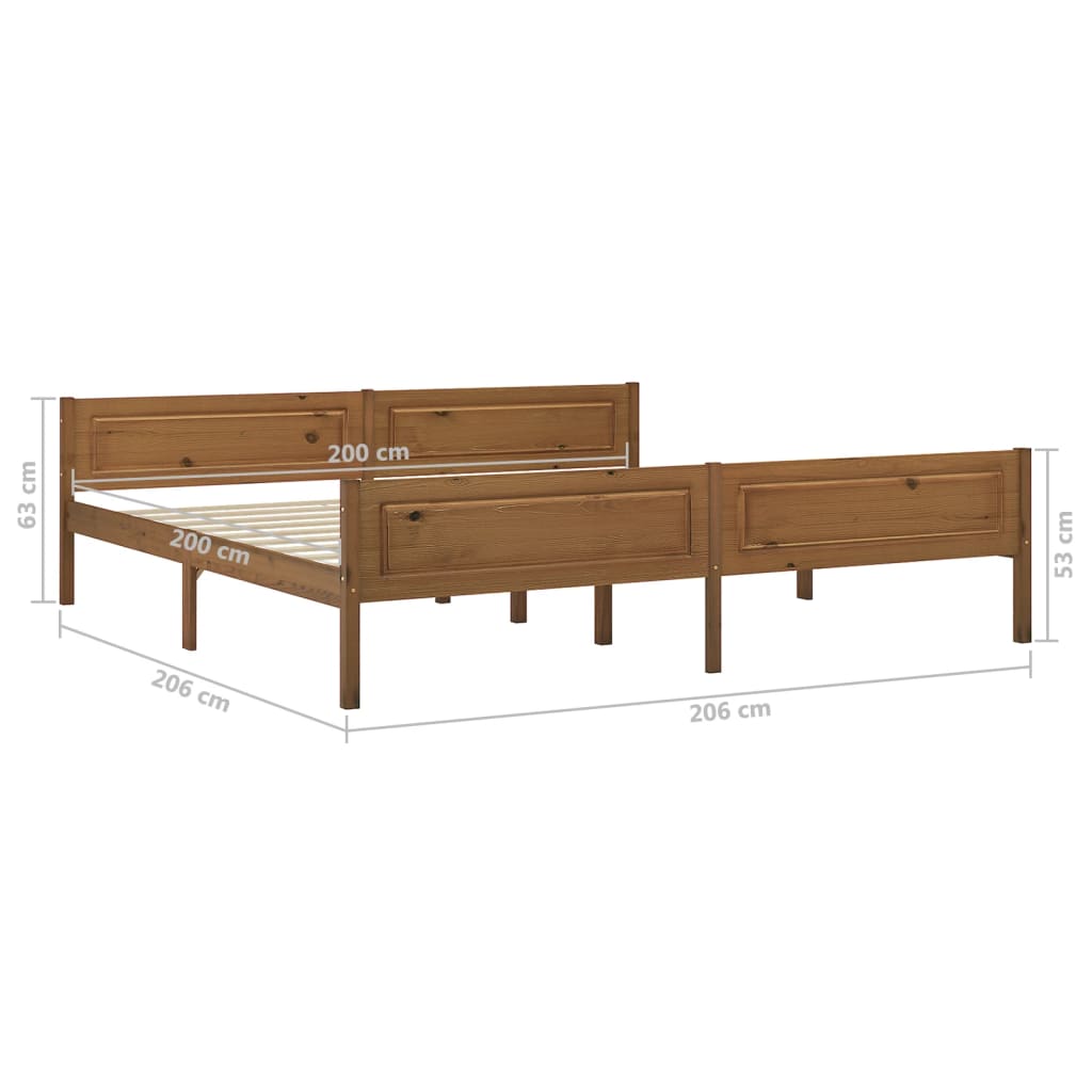 vidaXL إطار سرير خشب صنوبر صلب بني عسلي 200×200 سم
