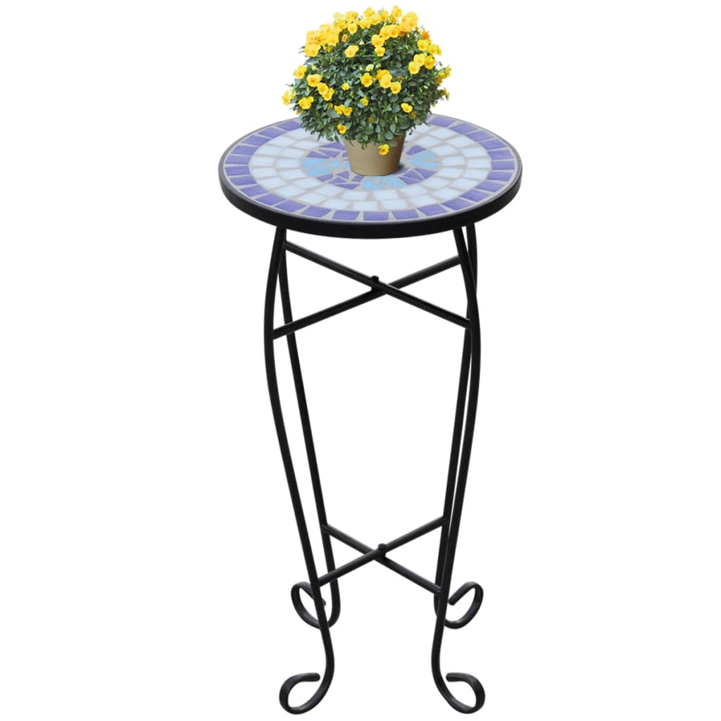 vidaXL طاولة فسيفساء جانبية طاولة نباتات أزرق وأبيض