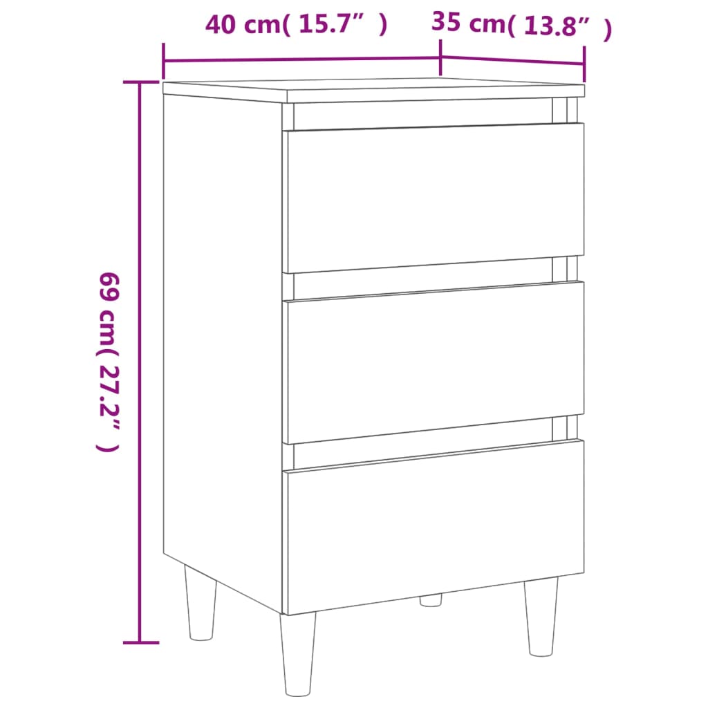 vidaXL خزانة سرير بأرجل خشب صلب أوك بني 40×35×69 سم
