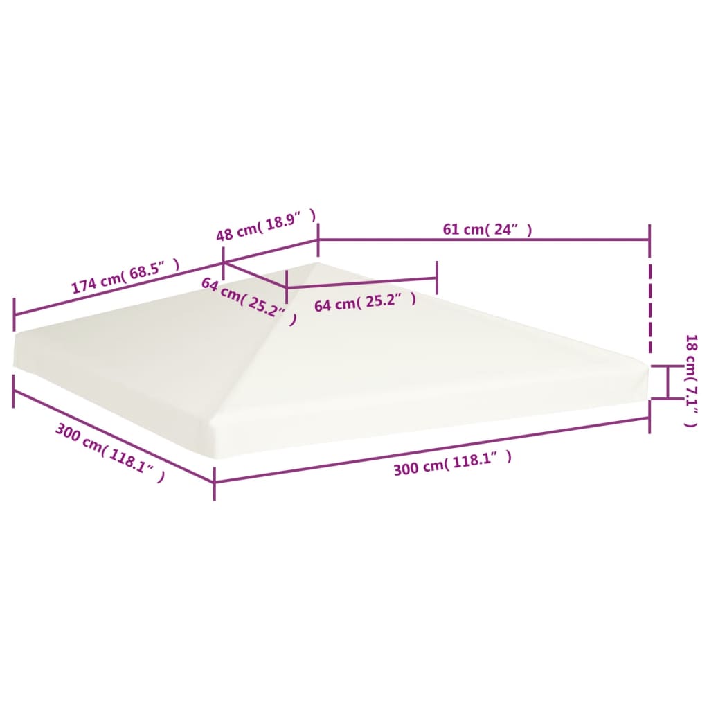 vidaXL سقف مظلة علوي 310 جم/ م² 3×3 م أبيض كريمي