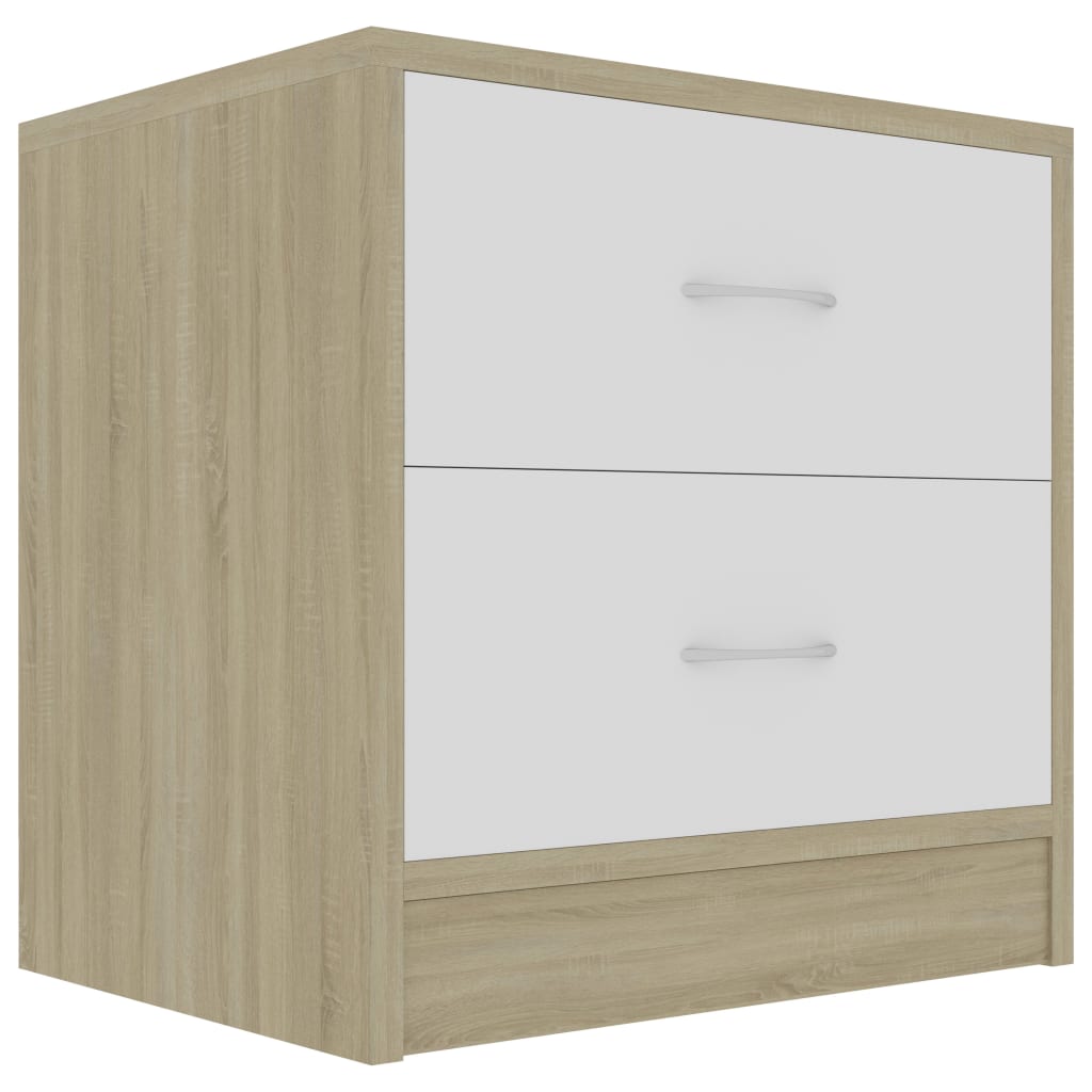 vidaXL خزانة سرير جانبية أبيض وسونوما اوك 40×30×40 سم خشب مضغوط