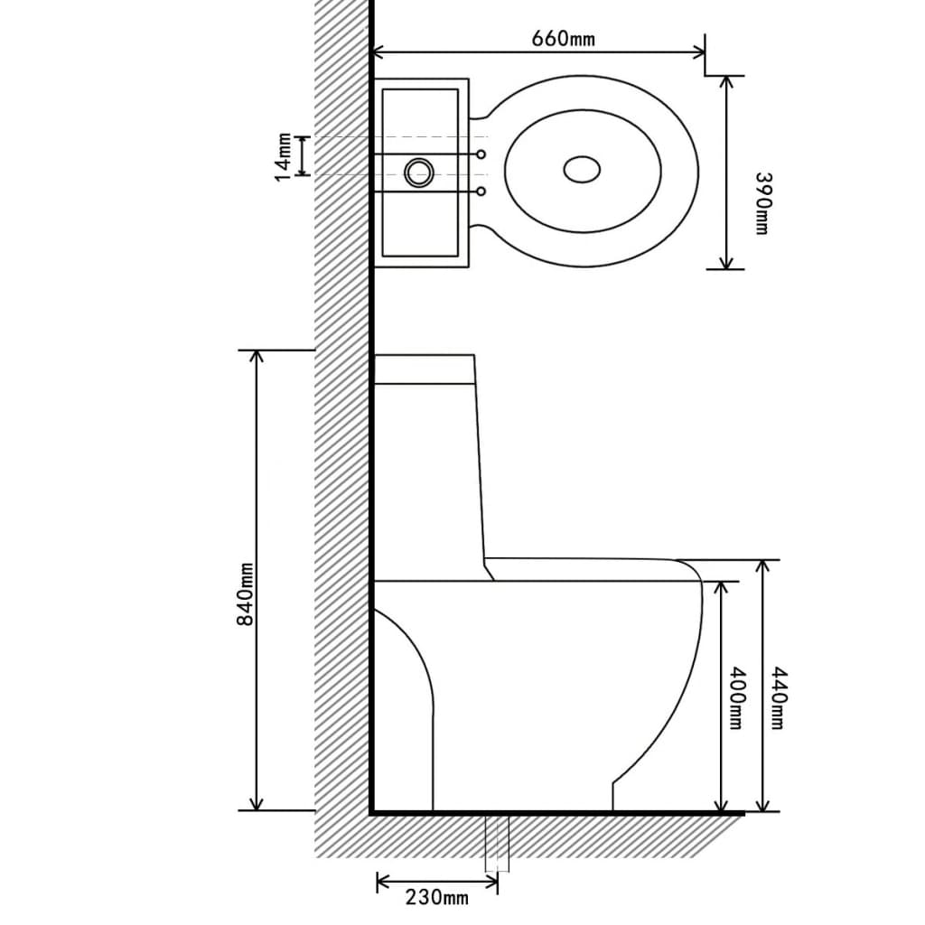 vidaXL مرحاض سيراميك للحمام مرحاض مستدير بنظام تدفق الماء للأسفل أسود (141136)