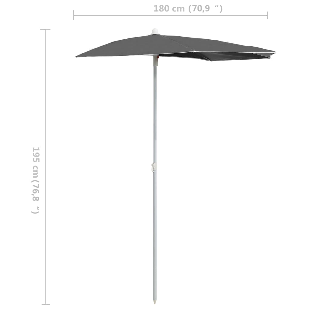vidaXL مظلة حديقة نصفية مع عمود 180×90 سم أنثراسيت