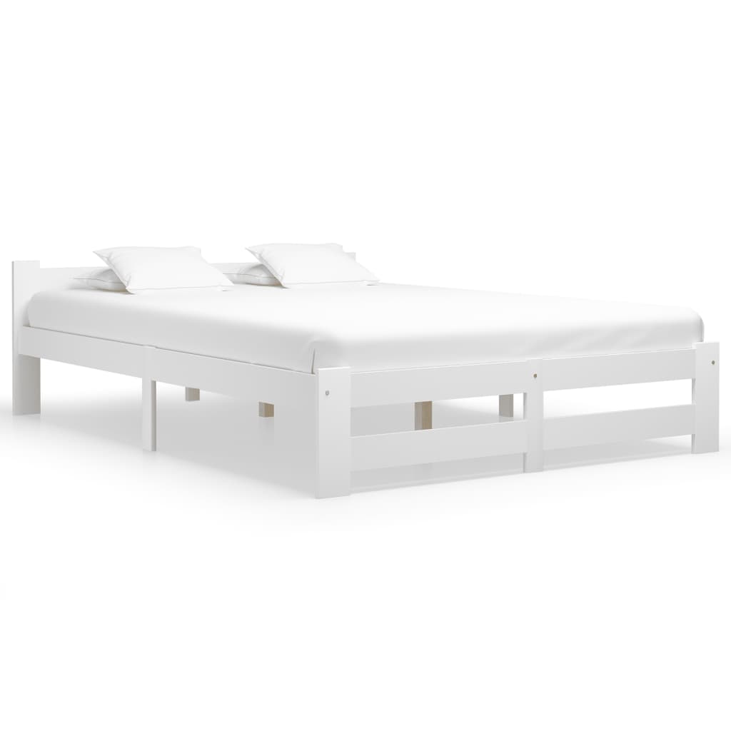 vidaXL إطار سرير أبيض خشب صنوبر صلب 160×200 سم