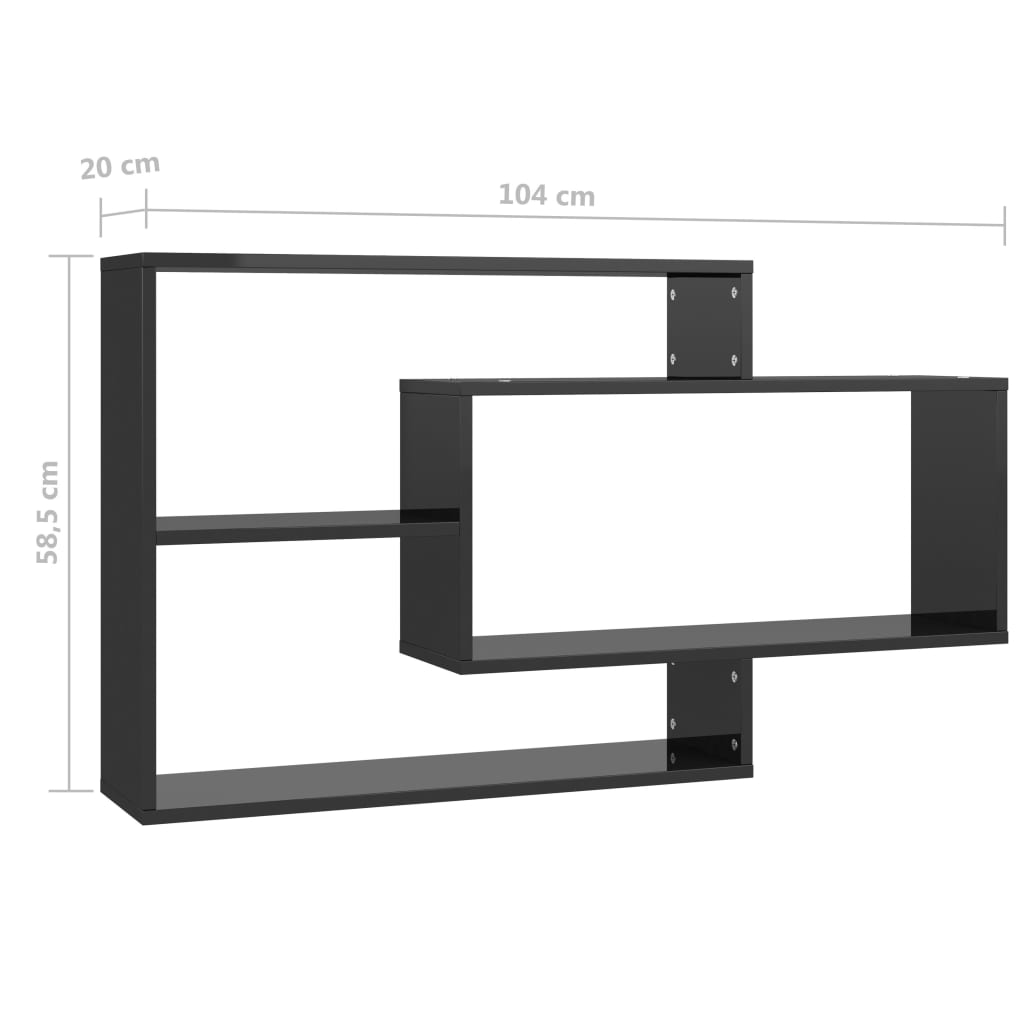 vidaXL رفوف حائط أسود لامع 104×20×58.5 سم خشب مضغوط