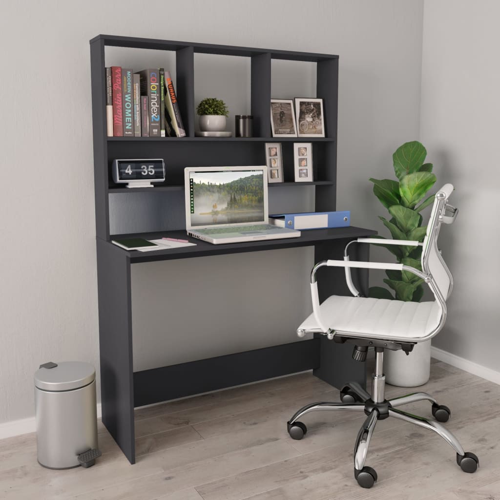vidaXL مكتب ذو رفوف رمادي 110×45×157 سم خشب مضغوط