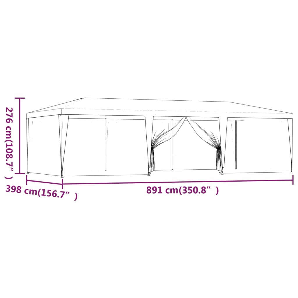 vidaXL خيمة حفلات مع 8 جدران جانبية شبكية أزرق 9×4 م HDPE