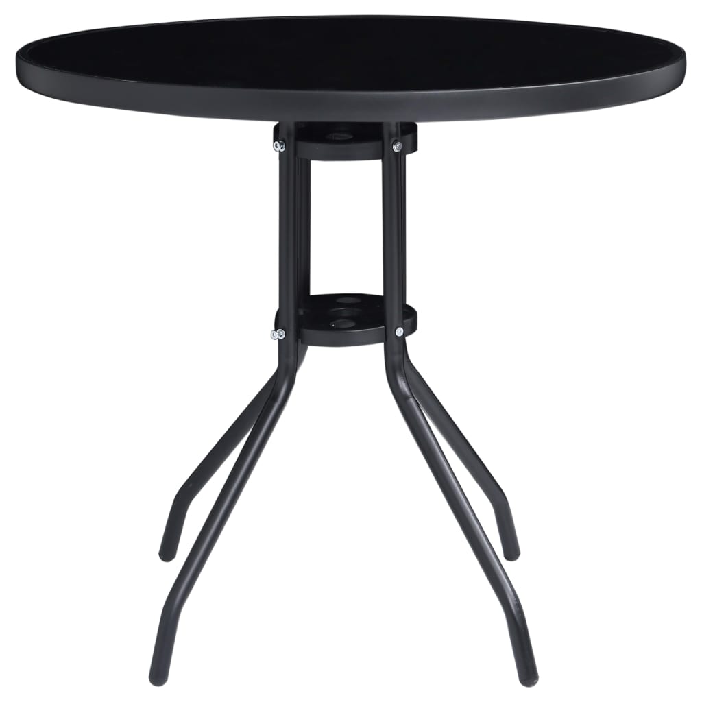 vidaXL طاولة حديقة لون أسود 80 سم فولاذ وزجاج