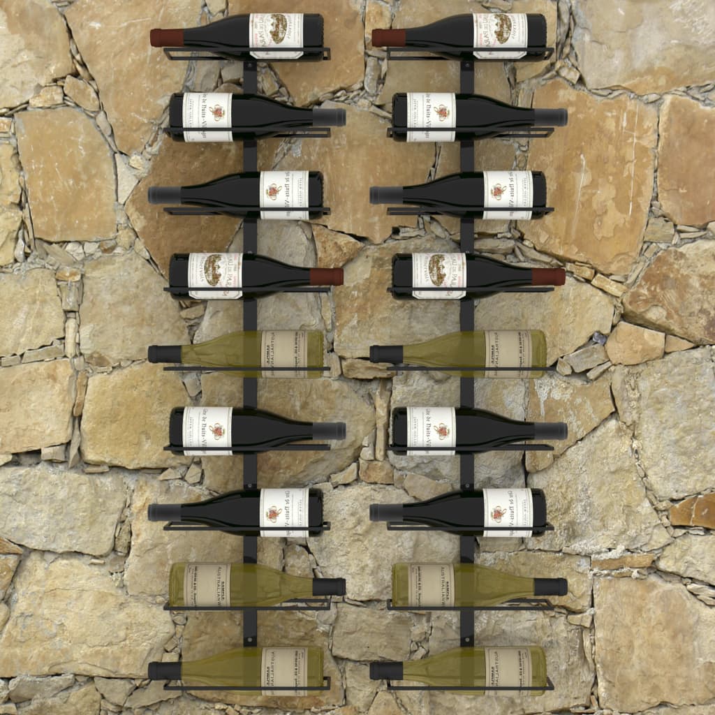vidaXL حاملات نبيذ مثبتة على الحائط تتسع لـ 18 زجاجة 2 ق حديد أسود