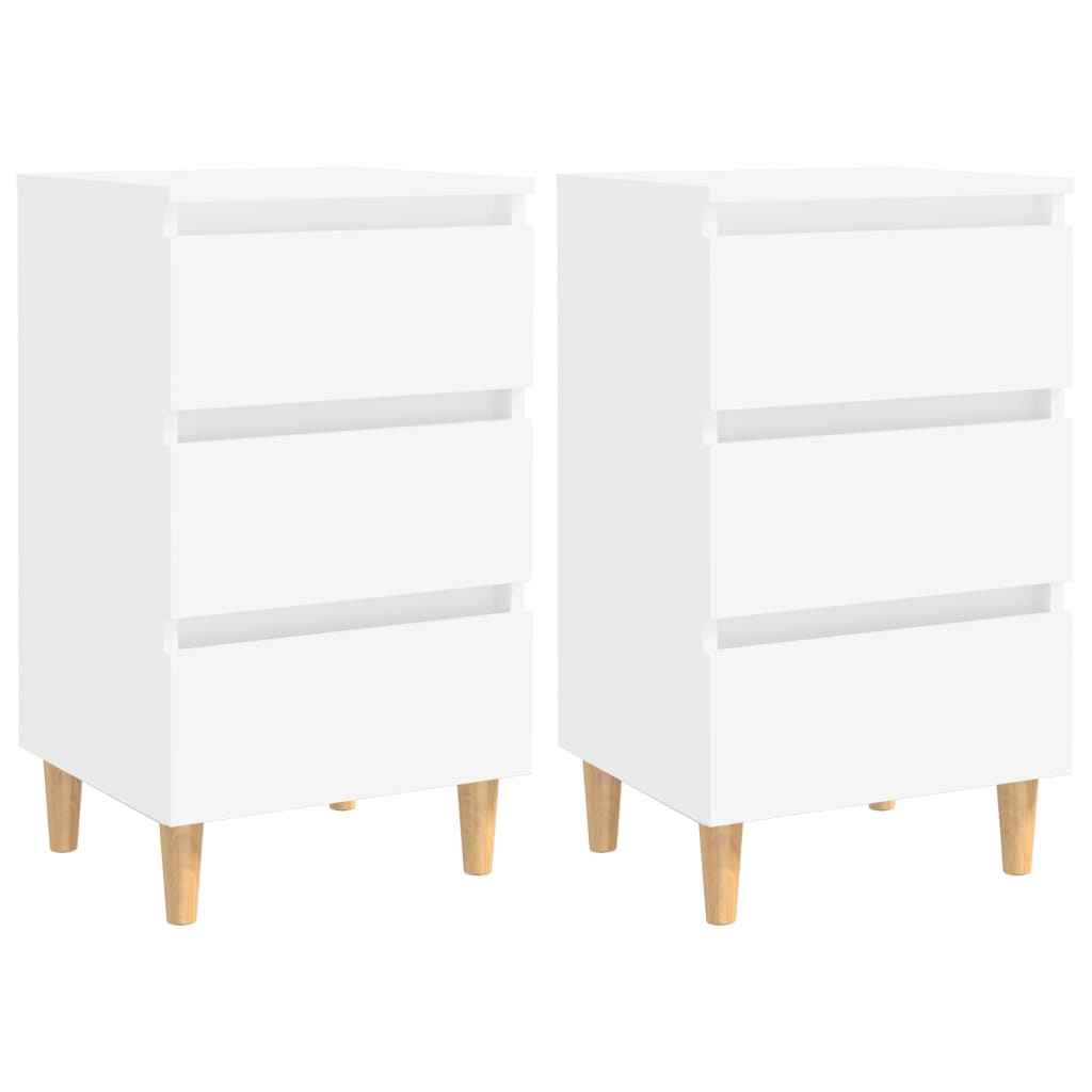 vidaXL خزانات سرير بأرجل خشبية 2 قطع أبيض 40×35×69 سم
