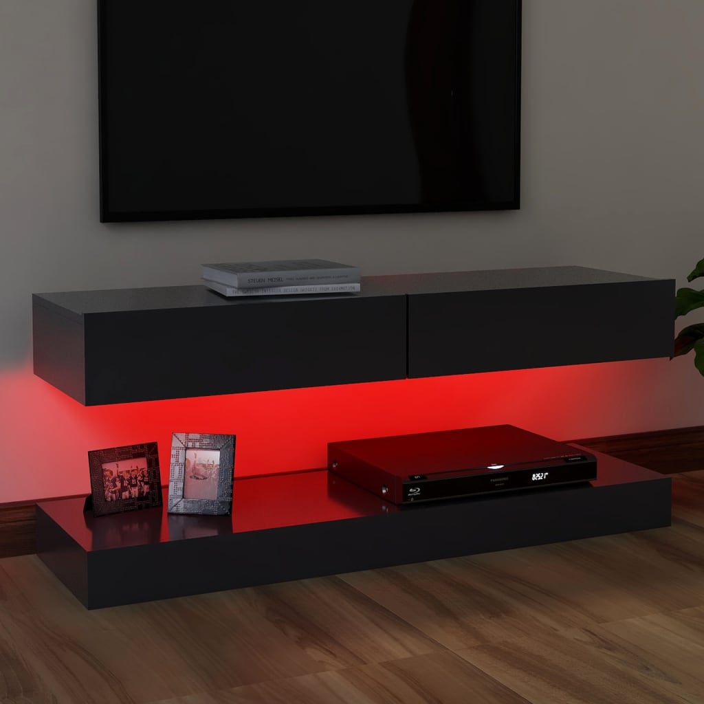 vidaXL خزانة تلفزيون مع أضواء ليد رمادي 120×35 سم