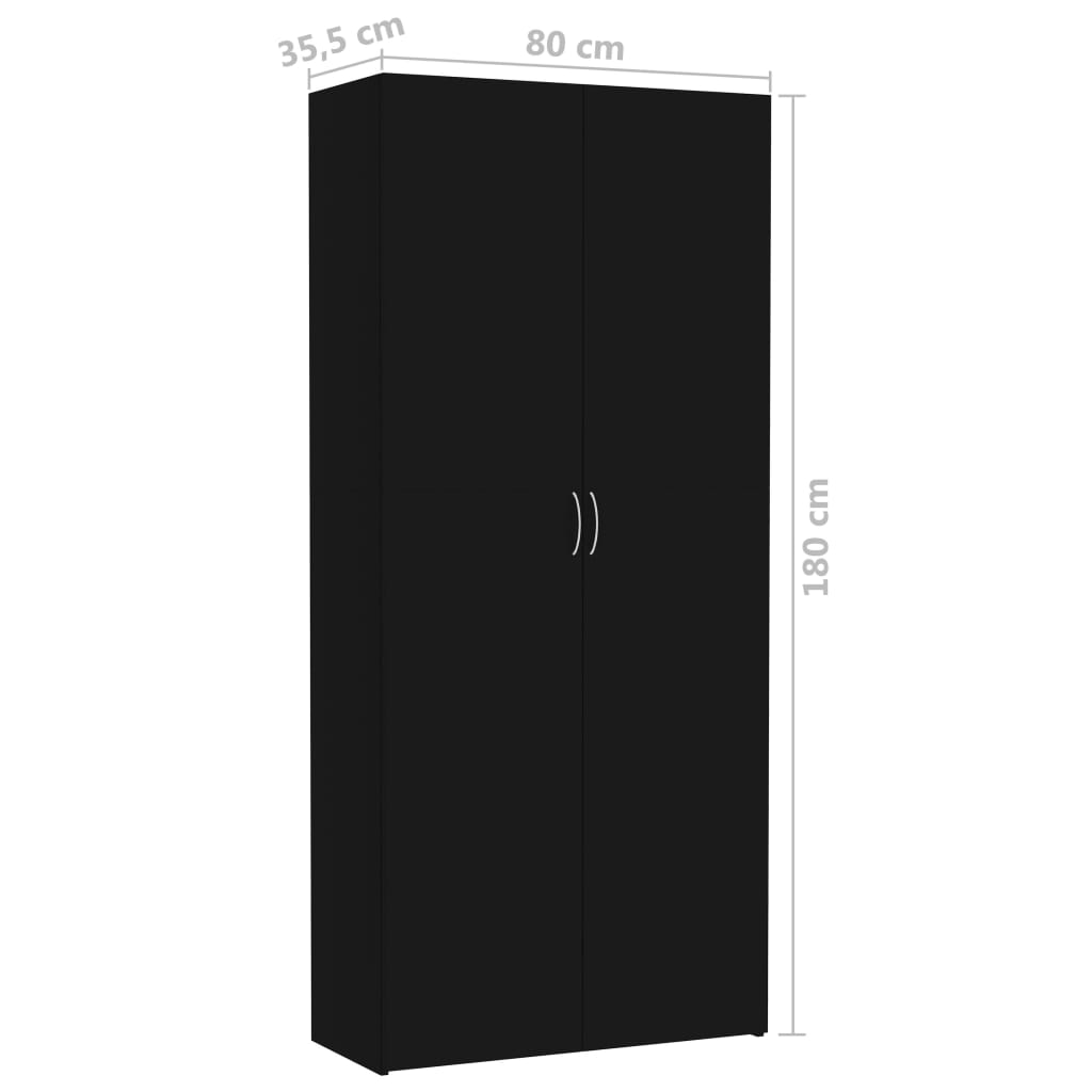 vidaXL خزانة تخزين أسود 80×35.5×180 سم خشب حبيبي