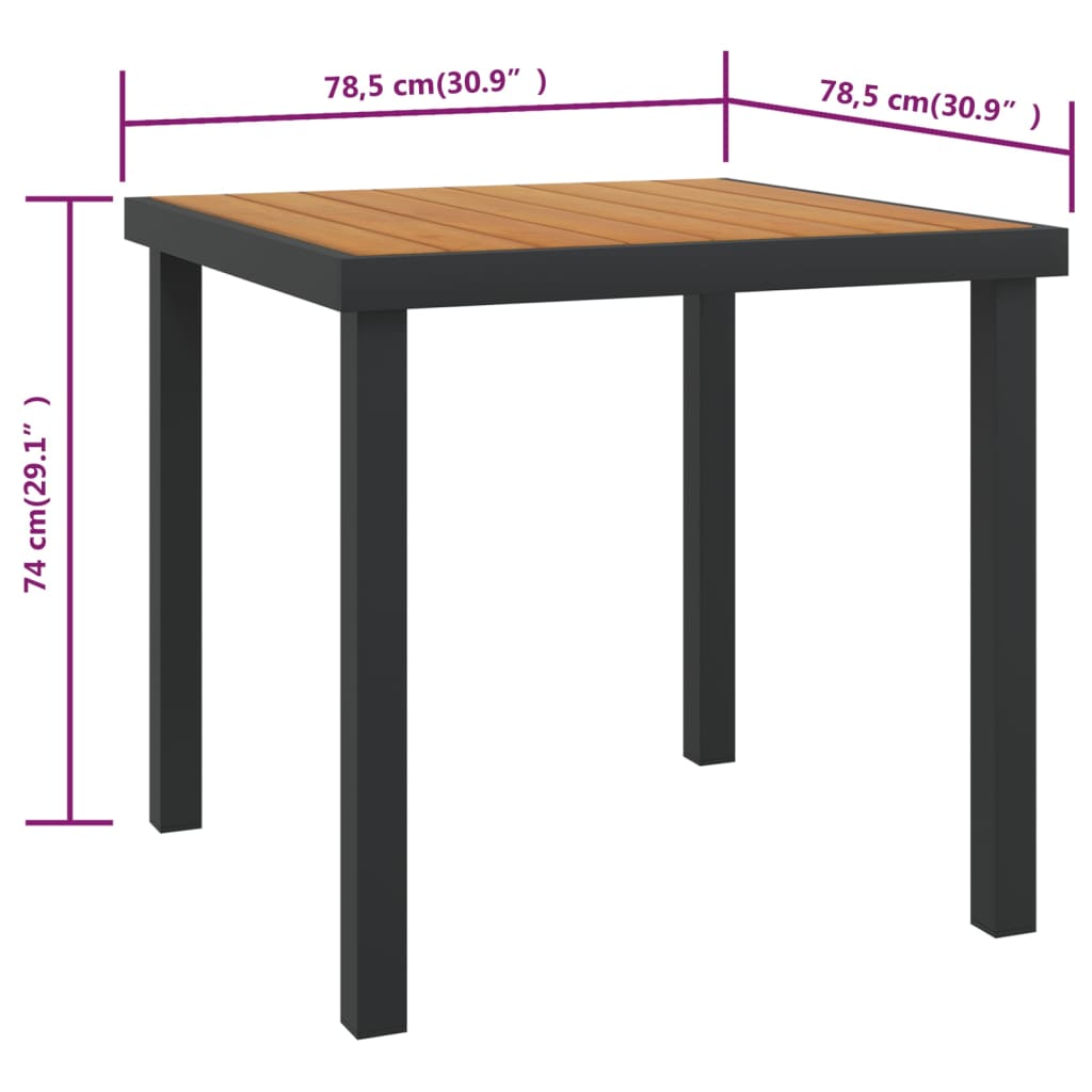 vidaXL طاولة حديقة بني 78.5×78.5×74 سم ألومنيوم وخشب WPC