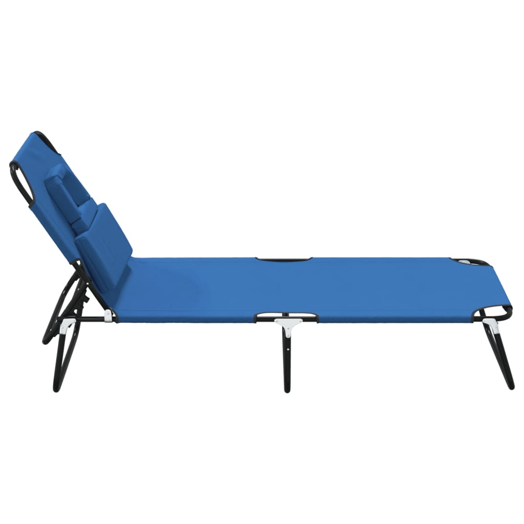vidaXL كرسي تشمس قابل للطي لون أزرق أوكسفورد قماش وفولاذ مطلي بالمسحوق