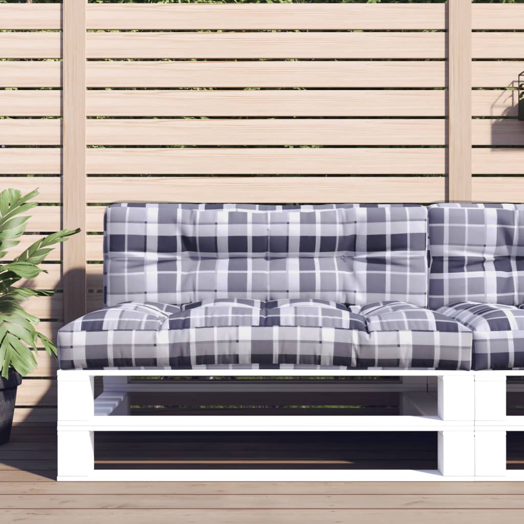 vidaXL وسادة أريكة طبليات نمط كاروهات رمادي 120×40×10 سم