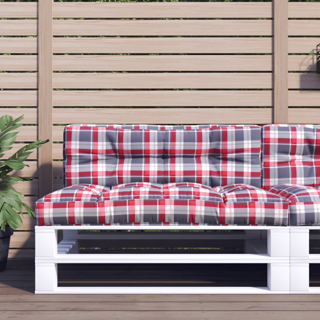 vidaXL وسادة أريكة طبليات نمط كاروهات أحمر 120×40×10 سم