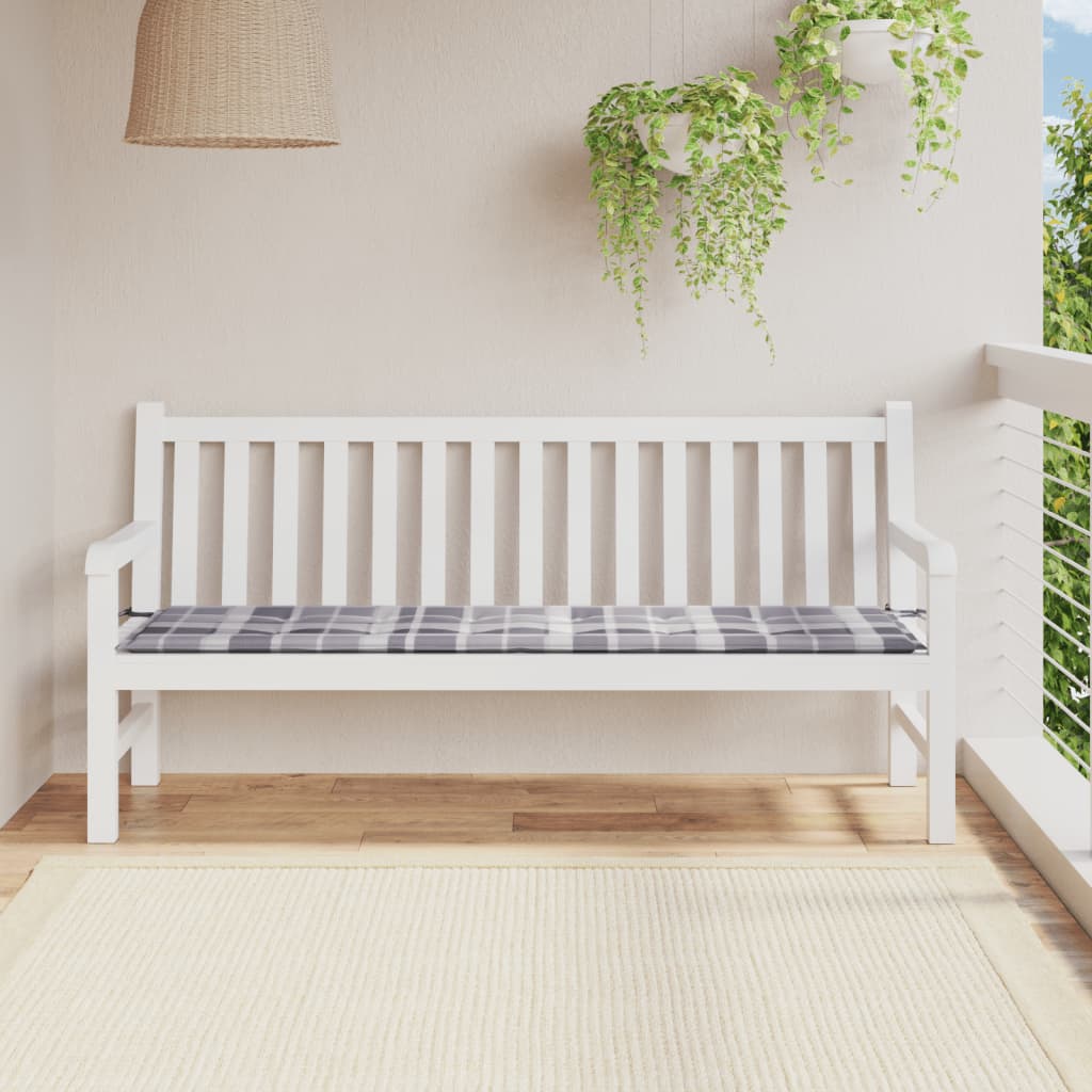 vidaXL وسادة مقعد حديقة نمط كاروهات رمادي 180×50×3 سم قماش