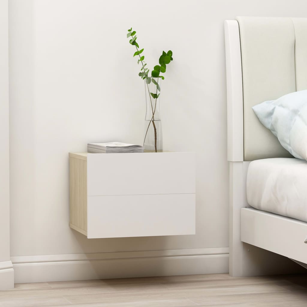 vidaXL خزانات سرير جانبية 2 ق أبيض وسونوما أوك 40×30×30 سم خشب مضغوط