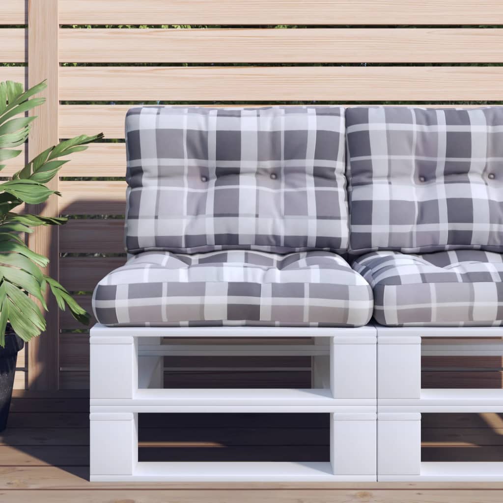 vidaXL وسادة أريكة طبليات نمط كاروهات رمادي 60×40×10 سم