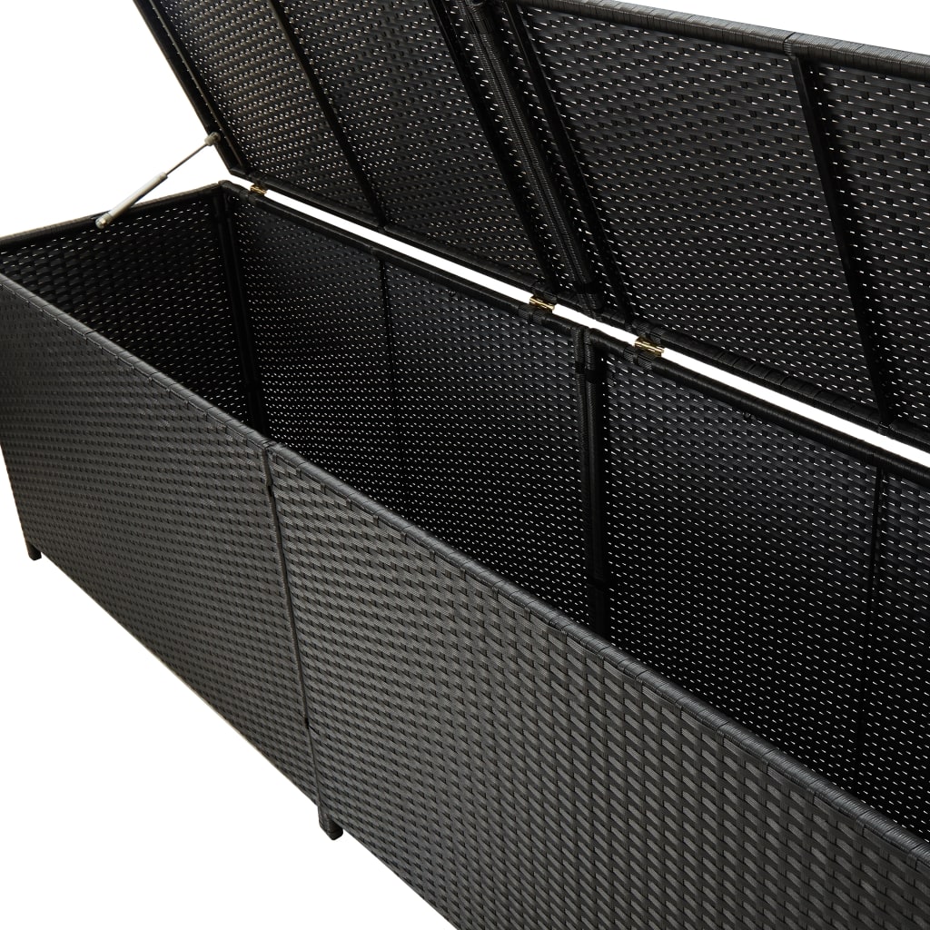 vidaXL صندوق تخزين للحديقة بولي روطان 200×50×60 سم أسود