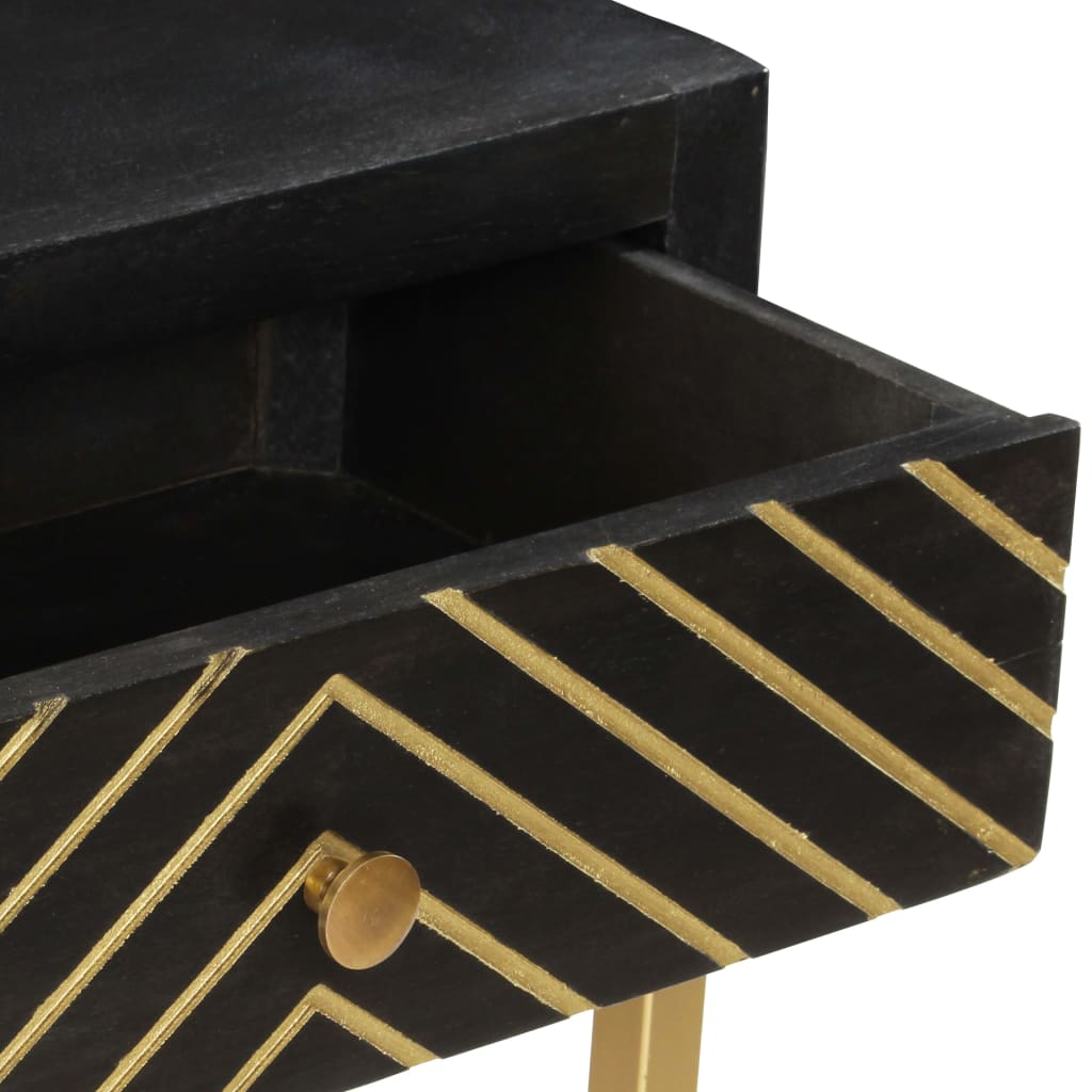 vidaXL طاولة كونسول أسود وذهبي 90×30×75 سم خشب مانجو صلب
